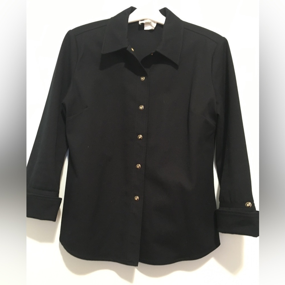 3. St. John Sport Black Stretch Denim Blouse